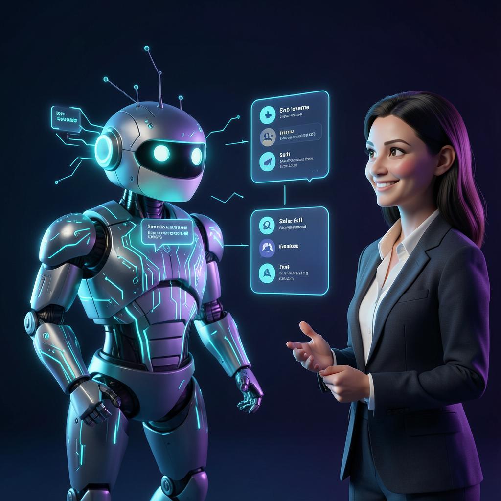 Personagem 3D representando IA para Marketing e Vendas