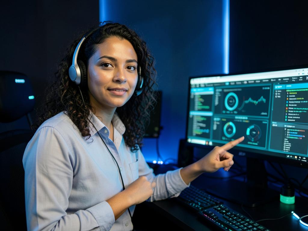 Camila Duarte, professor de Inteligência Artificial aplicada, dando aula ao vivo por videochamada